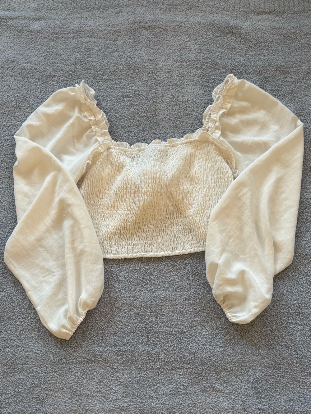 Le Lis Cream Smocked Crop Top with Puff Sleeves